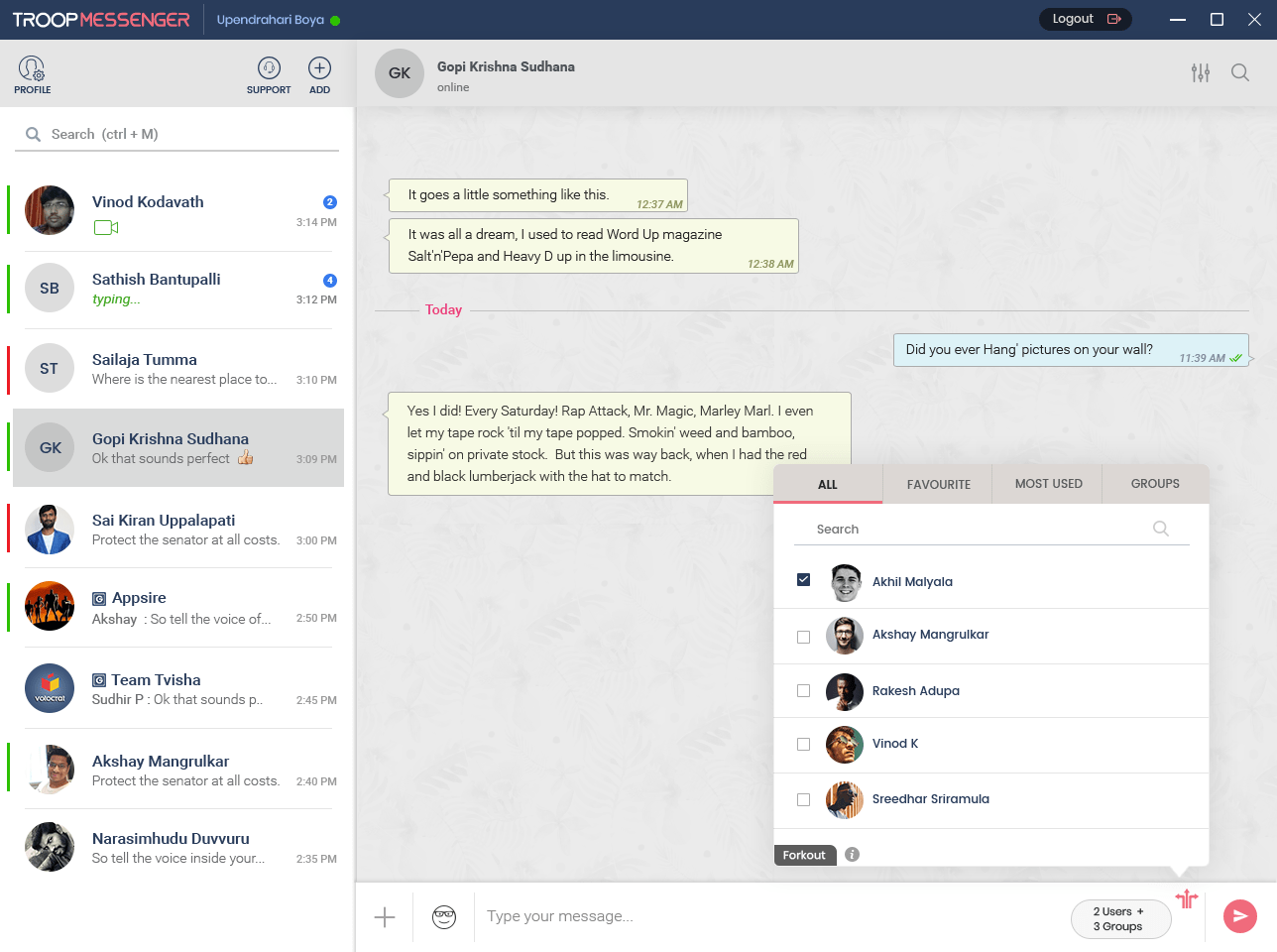 Troop Messenger Chat dashboard